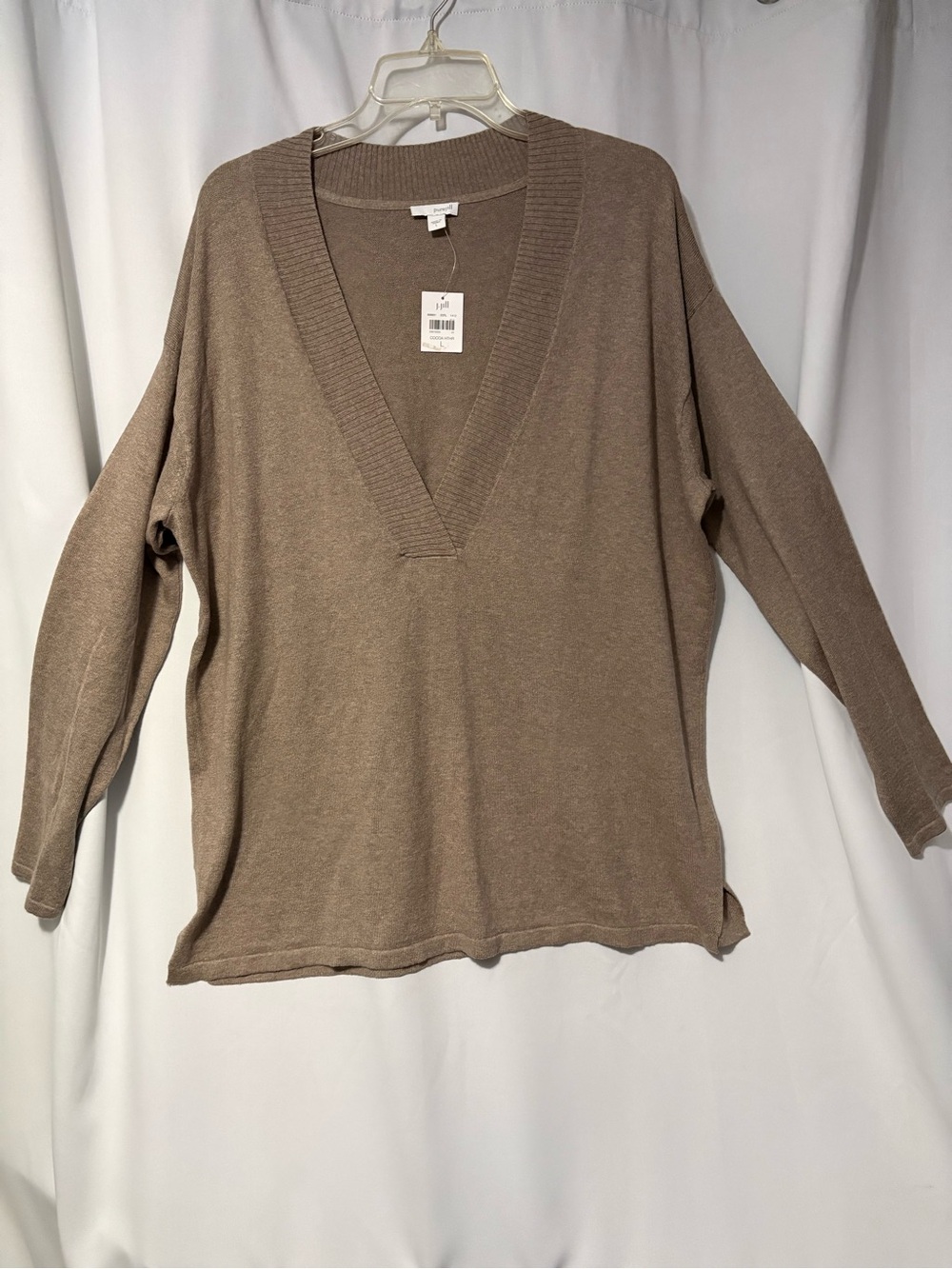 J. Jill Taupe V-Neck Relaxed Sweater